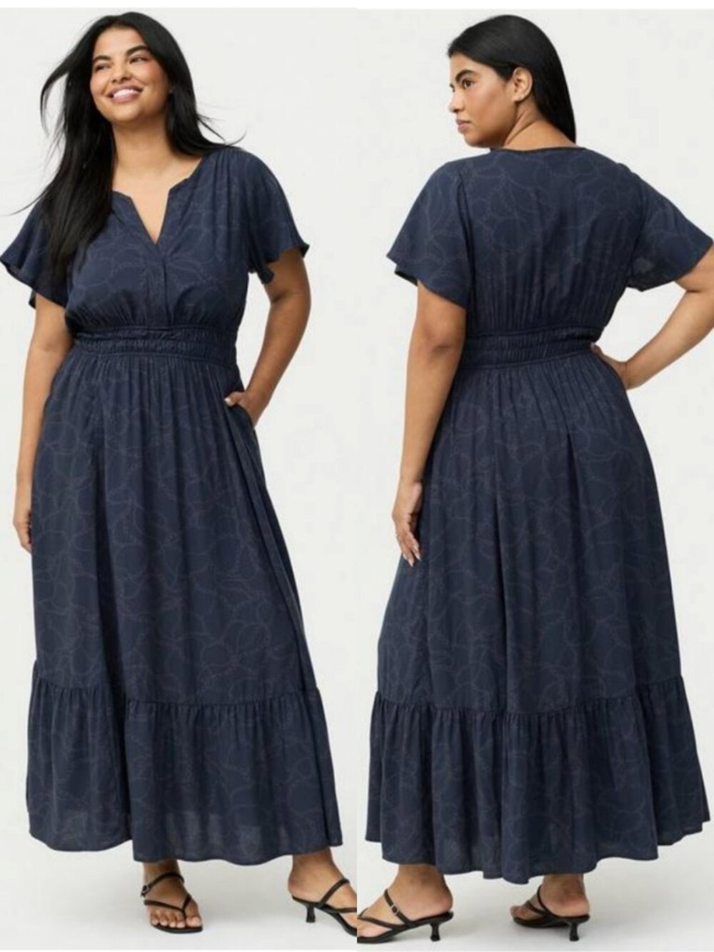 NWT Torrid 2 Navy Chains Y-Neck Challis Maxi Dress 2X 18 20